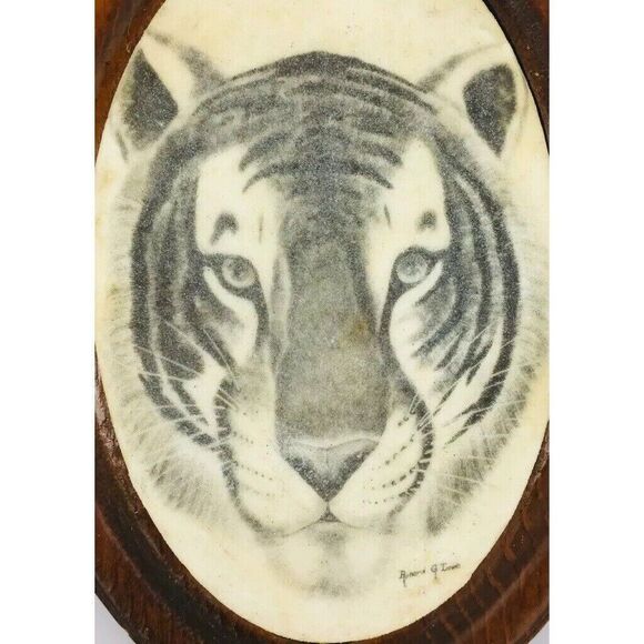 Vintage 70s Robert G Lowe Original Tiger Sand Art Signed Folk Art Framed - Picture 3 of 6